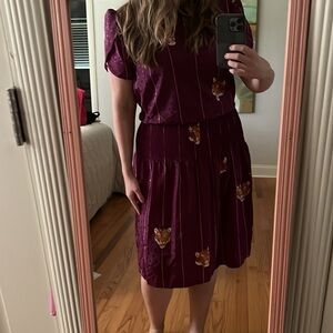 Vintage Gold Star California tiger print dress burgundy with stripes Large